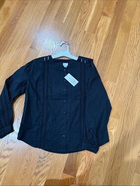 a new day Black Button-Down Blouse with Lace Trim